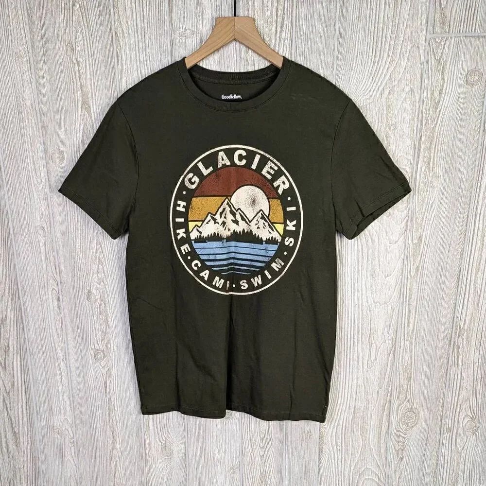 Goodfellow & Co Mens Sz Medium Glacier Graphic T Shirt Army Green Short Sleeve